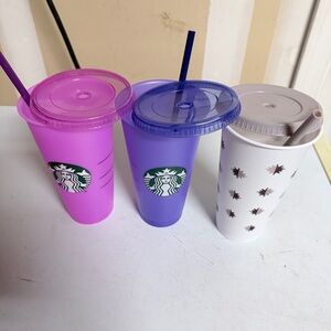 Starbucks Pink, Purple & White Reusable Cold Cups Set